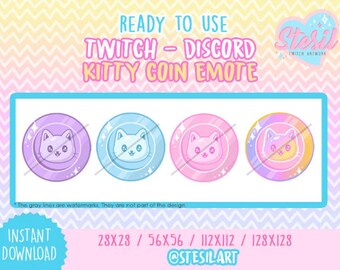 Twitch and Discord Emotes 04 Pack / Cute Kitty Coin  / Cat / Channel Point /  kawaii / Donation / Streamer / Cute Colors / Pastel
