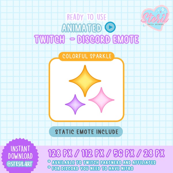 Animated and Static Twitch - Discord Emote / Sparkle / COLORFUL / Star / Shine /  kawaii / Streamer / Pastel / Galaxy / Pink Purple