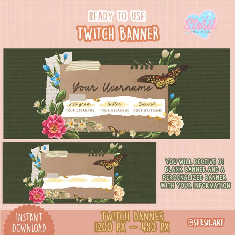 ANIMATED Twitch Stream Package / Nature Scrapbook Theme / Cottagecore