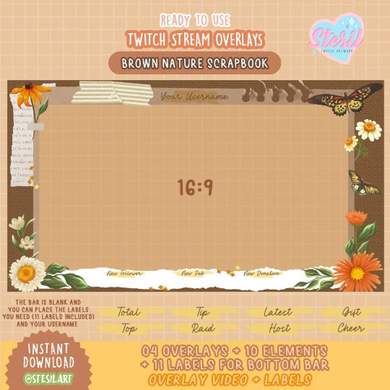 ANIMATED Twitch Stream Package / Brown Nature Scrapbook Theme ...