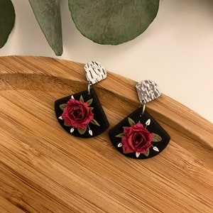 Polymer Clay Red Peony Earrings, Floral Peony Earrings, Clay Earrings, Boho Earrings,Unique Earrings