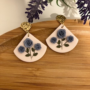 Polymer Clay Rose Earrings, Blue Rose Earrings, Clay Flower Earrings, Boho Earrings, Clay Boho Earrings,Unique Jewelry, Pink Jewelry