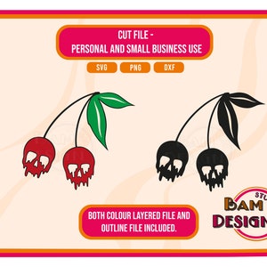 Skeleton Cherries SVG Cut File for Cricut / Silhouette, Skull Cherry PNG, Halloween Sublimation Designs, Spooky Season, Skull Fruit ClipArt