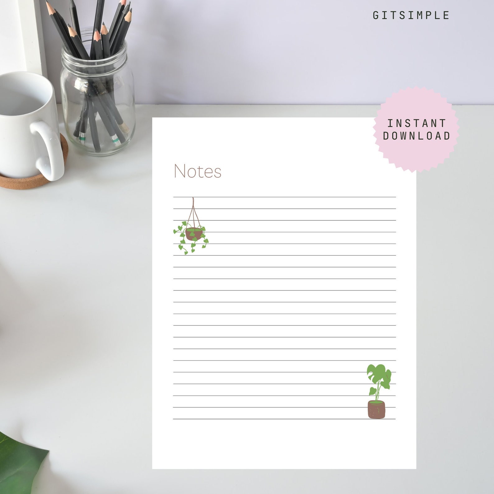 Notes Page Printable Plants, Notes Digital Download, Printable Lined ...