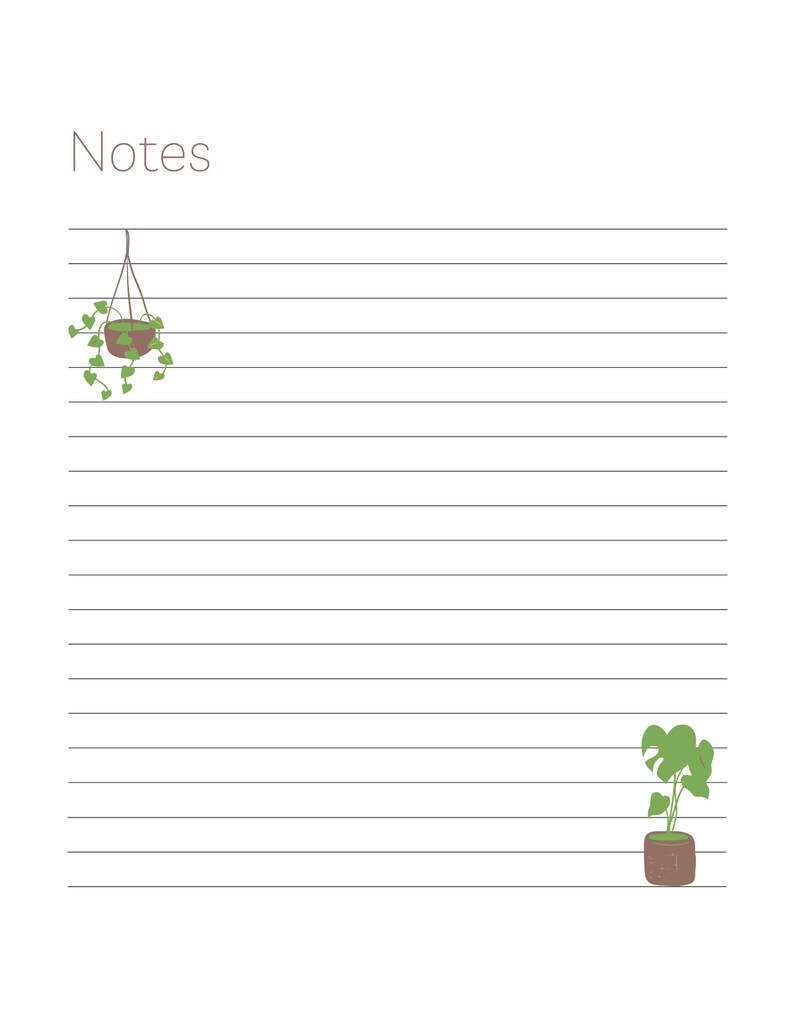 Notes Page Printable Plants, Notes Digital Download, Printable Lined ...