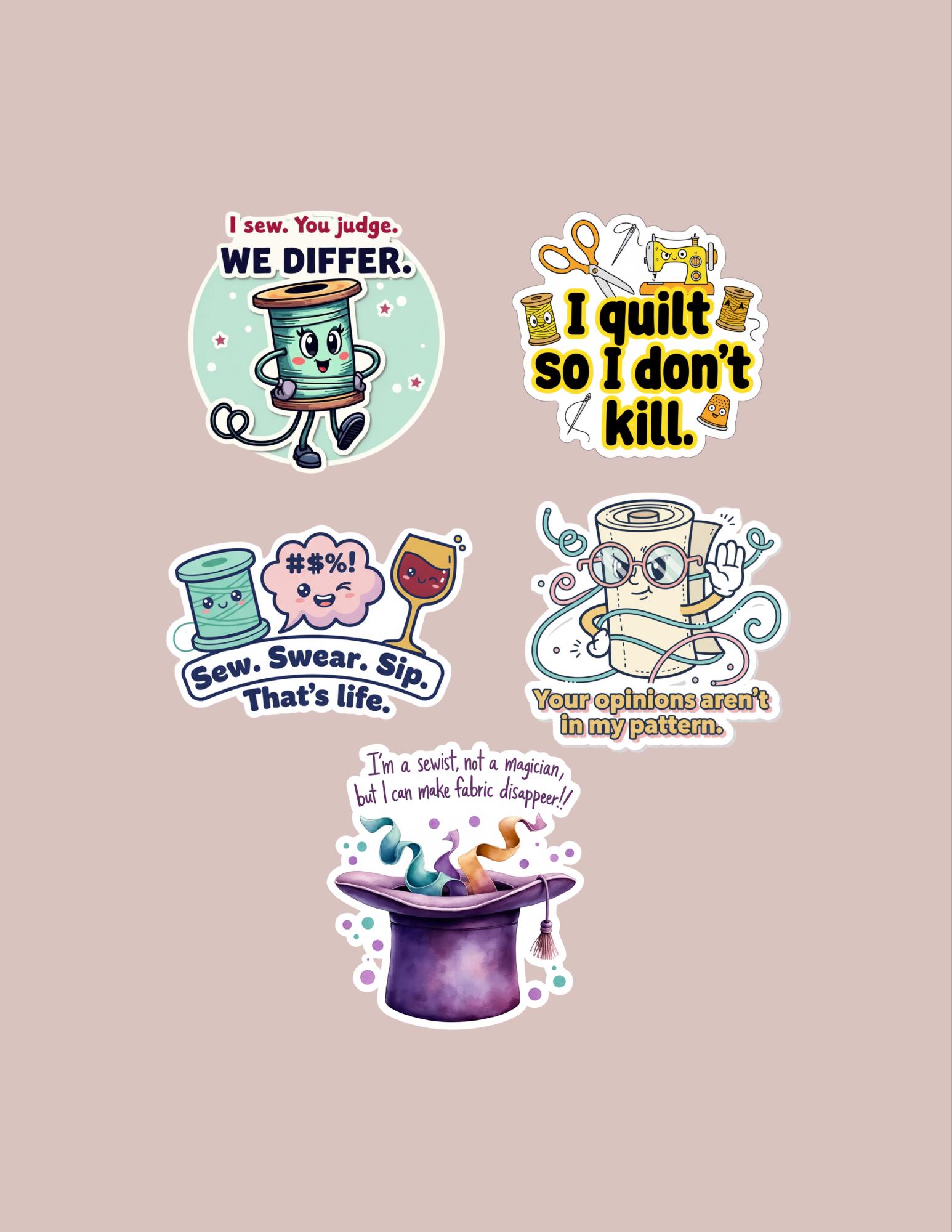 Sticker Design Jokes Sewing Humor Sticker Pack, Quilting Craft Stickers (digital Download ...
