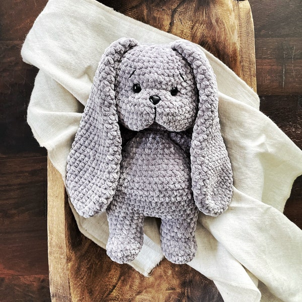 Handmade Crochet Velvet Bunny Rabbit Plushie | Crocheted Heirloom Stuffed Animal | Amigurumi Toy for Baby Shower Gift | Custom Knit Plush