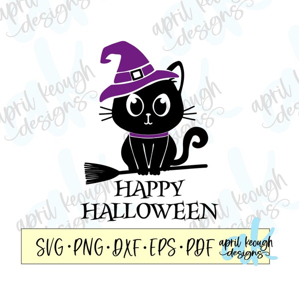 Halloween black cat svg png/ halloween witch cat svg png/ happy halloween black cat cricut silhouette/ halloween cat clip art/ black cat svg