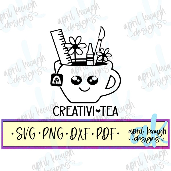 Creativi-tea svg png/ creativity cut file cricut silhouette/ creativi-tea clip art/ tea cup svg png/ whimsical tea svg/ inspirational svg