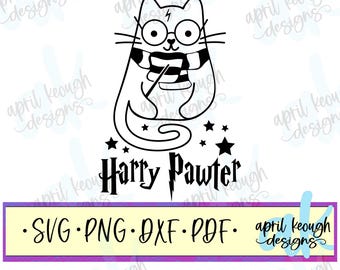 Harry Pawter svg png/ potter cat svg png/ wizard cat cut file/ wizard cat clip art/ wizard cat for cricut silhouette/ wizarding cat svg png