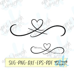 Tourbillon coeur infini avec découpe png/ ajoutez votre propre texte coeur infini svg/ personnaliser avec votre propre texte coeur coupé fichier/ noms d'amour svg