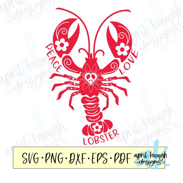 Peace Love Lobster svg png/ Lobster svg png/ lobster clip art/ peace lobster cut file/ BOHO lobster design/ lobster cricut/ crustacean core