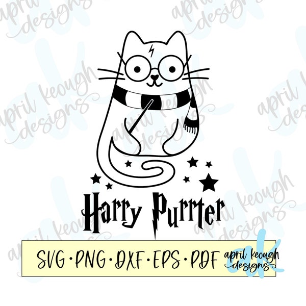 Harry Purrter svg png/ potter cat svg png/ wizard cat cut file/ wizard cat clip art/ wizard cat for cricut silhouette/ wizarding cat svg