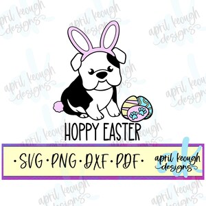 Hoppy easter dog svg png/ dog in bunny ears svg png/ easter puppy cut file for cricut silhouette/ funny hoppy easter svg png/ bulldog svg