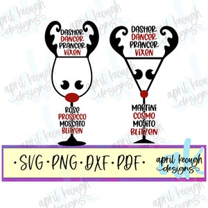 面白いトナカイの名前バンドル svg png/ クリスマスカクテル svg/ 面白いクリスマストナカイカットファイル cricut シルエット/ クリスマスワイン svg png