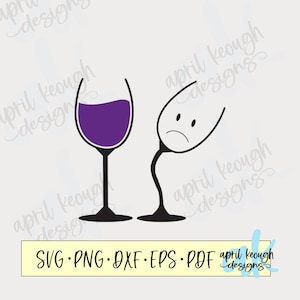 Copa de vino llena y vacía svg/ copa de vino de cara triste svg/ copas de vino llenas y vacías clip art/ copas de vino clip art/ copas de vino divertidas svg