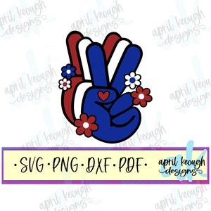 Signo de paz patriótico retro svg png/ rojo blanco azul signo de paz clip art/ paz amor américa svg/ archivo de corte de paz retro para silueta cricut