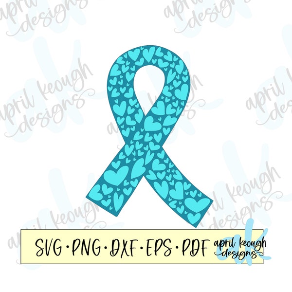 Teal heart ribbon svg/ Ovarian cancer ribbon svg/ teal cancer ribbon clip art/ teal ribbon svg/ teal cancer ribbon design/ teal ribbon svg