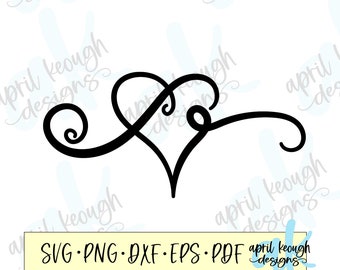 Ricciolo cuore SVG PNG/cuore con turbinii SVG PNG/cuore con turbinii file di taglio per cricut silhouette/cuore con turbinii clip art/cuore fiorire
