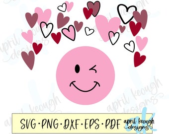 Winking emoji with hearts svg/ smiley face with hearts svg/ winking emoji cut file/ smiley face love design/ wink emoji svg
