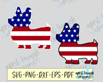 Corgi American Flag svg png bundle/ 2 designs of Corgi flag cricut silhouette cut file/ Dog Flag clip art/ 4th of July Corgi shirt svg png