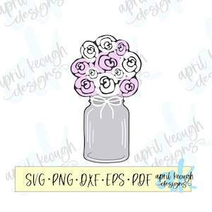 Mason jar bloemen SVG/Mason Jar bloemen gesneden bestand/pot met bloemen SVG/bloem boeket ontwerp/rozen illustraties/Mason Jar rozen clip art
