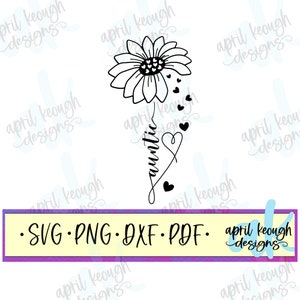 Tia flor com corações svg png / arquivo de corte de flor do dia das mães silhueta cricut / Tia flor clip art / Tia amor svg / flor de coração svg