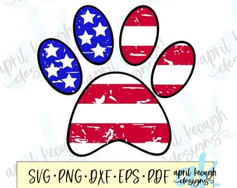 Distressed Paw print flag svg png/ patriotic paw print/ Distressed Flag clip art/ Fourth of July paw print/ Flag Paw print cut file clip art