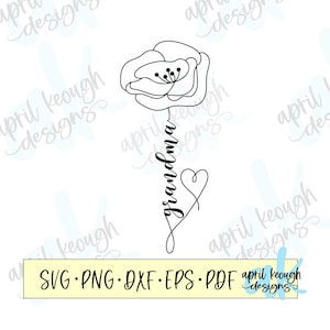 Abuela flor de amapola svg png/ línea arte flor svg/ nueva abuela svg png/ flor de amapola svg/ archivo de corte de flor silueta cricut / día de las madres svg