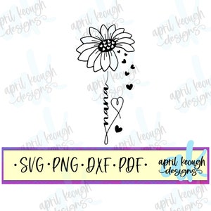 Nana flor con corazones svg png/ día de la madre flor corte archivo cricut silueta/Nana margarita flor clip art/ Nana amor svg/ flor de corazón svg