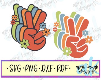 Retro floral peace sign svg png/ boho peace sign clip art/ rainbow peace svg png/ retro peace cut file for cricut silhouette/ peace svg png