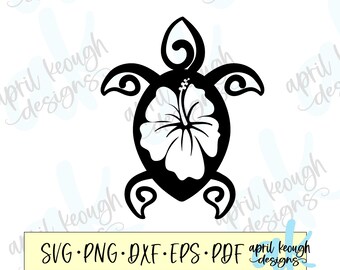 ウミガメのハイビスカスウェーブ SVG + PNG セット - ハワイアン