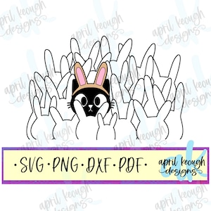 Chat avec des lapins svg png/ chat avec des oreilles de lapin svg png/ printemps coupe drôle fichier cricut silhouette/ clipart chat de Pâques/ mignon chat de Pâques svg png