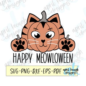 Happy Meowloween pumpkin cat svg png/ Halloween cat svg png/ whimsical pumpkin clip art/ fall cat for cricut silhouette/ cat lover svg png