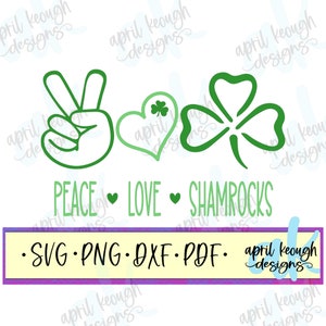 Vrede liefde Shamrocks SVG PNG/St Patricks Day SVG PNG/Ierse vrede liefde SVG PNG/Shamrock gesneden bestand cricut silhouet/Shamrock hart SVG PNG