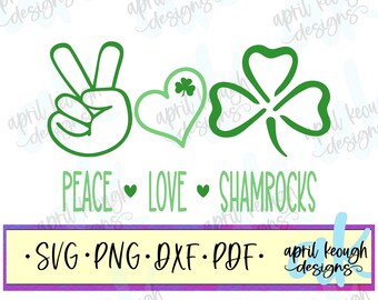 Peace Love Shamrocks svg png/ st patricks day svg png/ paz irlandesa amor svg png/ trébol corte archivo cricut silueta/ trébol corazón svg png
