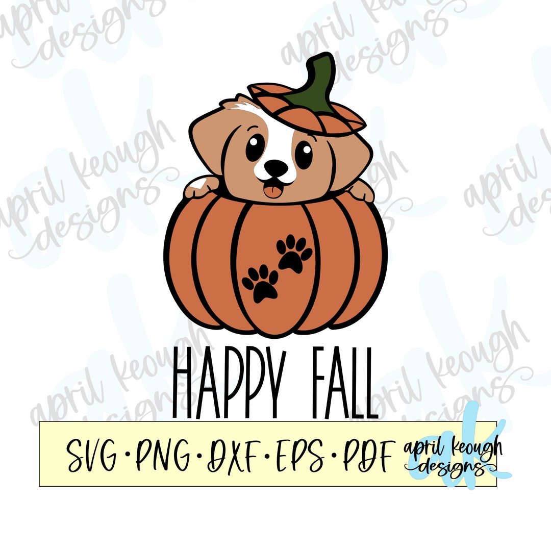 Happy Fall Puppy Pumpkin Svg Png/ Happy Fall Clip Art/ Cute Pumpkin Dog ...
