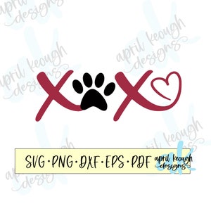 XOXO empreinte de patte svg png/ empreinte de patte svg png/ j'aime mon chien, j'aime mon chat svg/ empreinte de patte clip art/ animaux de compagnie câlins et bisous coupe fichier cricut silhouette