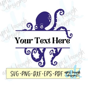 May include: A purple octopus with white dots and large eyes is holding a banner with the text "Your Text Here".