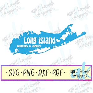 Praias e bagels de Long Island SVG PNG/ Long Island retrô SVG/ Long Island casa SVG PNG/ Long Island arquivo de corte caprichoso silhueta Cricut