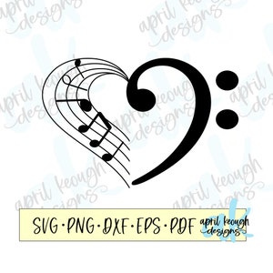 Bass Clef heart svg png/ music note heart svg png/ cute bass clef clip art/ music heart cut file cricut silhouette/ bass clef svg png