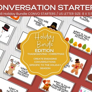 HOLIDAY CONVERSATION STARTERS bundle, Table Topics for Christmas Parties, Icebreaker Games with Friends, Family Dinners, Students