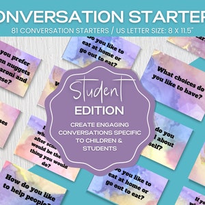 STUDENT CONVERSATION STARTERS bundle, Table Topics for Classroom, Icebreaker Games with Friends, Family Dinners, Students School