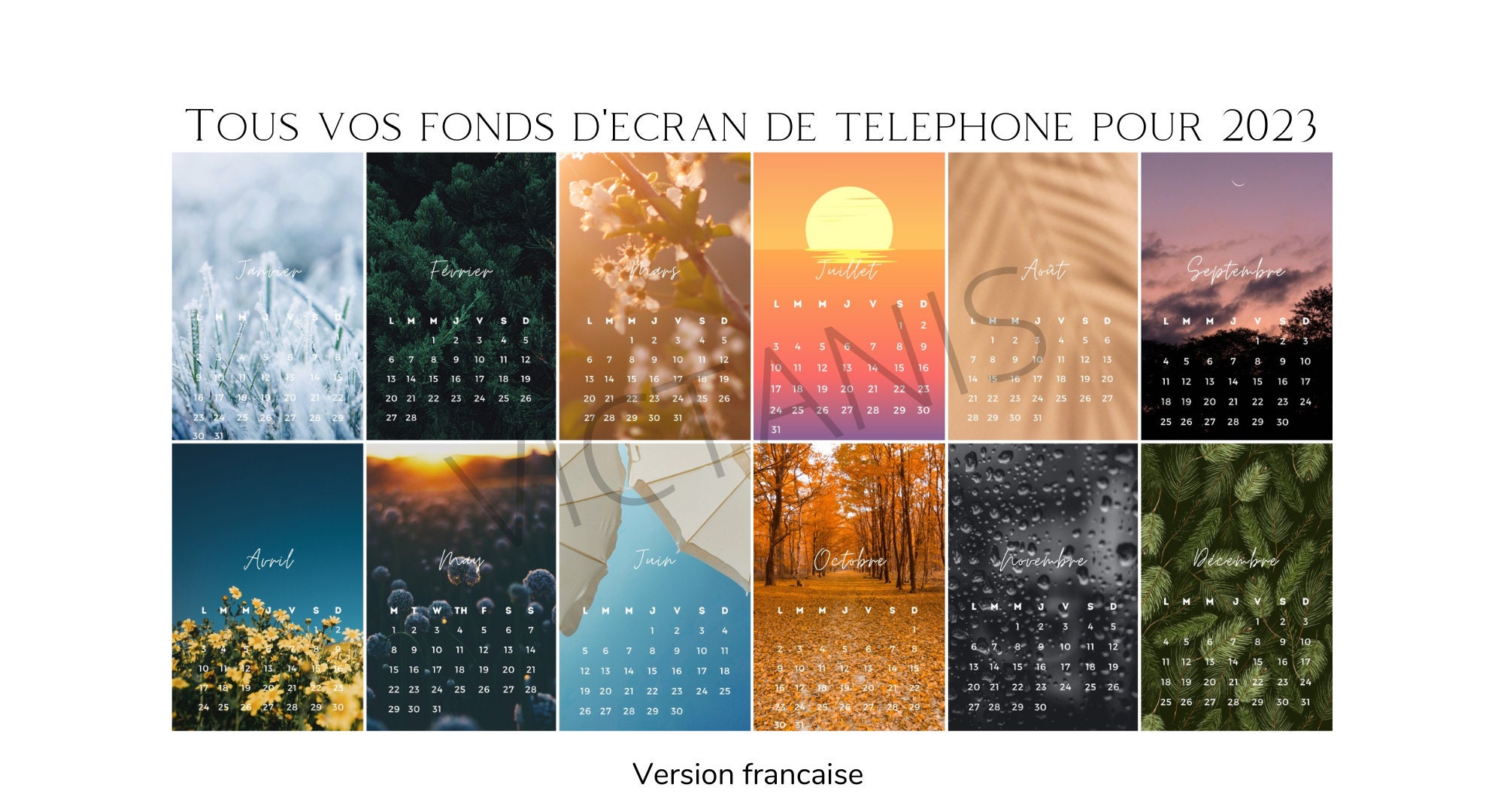 Calendrier Fond D'écran 2023 / Full 2023 Phone Wallpapers - Etsy