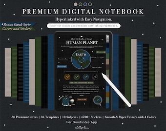 GoodNotes Digital Notebook Earth | 4700+ Stickers | Hyperlinked Journal | 12 Custom Sections | 92 Covers | 36 Notes Styles  | 4 Paper Styles