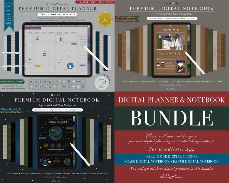GoodNotes Bundle: 2026 Premium All-In-One Digitaler Planer | 2 x