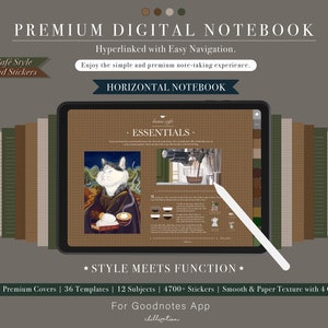 Horizontaal café digitaal notitieboek voor GoodNotes | 4700+ stickers (digitale download)