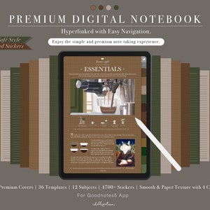 GoodNotes Digital Notebook Cafe / 4700+ Adesivi / Giornale con collegamenti ipertestuali / 12 Sezioni personalizzate / 92 Copertine / 36 Stili di note / 4 Stili di carta