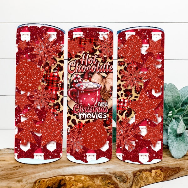 Kostenloser Versand HOT CHOCOLATE und FILME Skinny Tumbler, Sublimation Christmas Design Tumbler, Made to Order