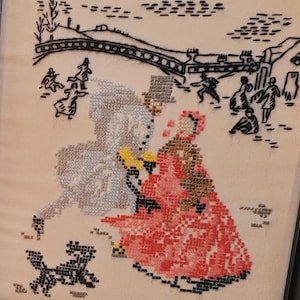 Due lavori a punto croce vintage con cornice invernale, idea regalo per la nonna vittoriana, decorazione rustica per baita invernale o regalo di Natale. Condizioni ECCELLENTI!
